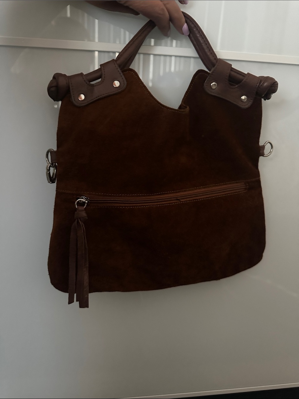 Pietro Alessandro Brown Suede Hobo Shoulder Bag Leather Trim - Picture 8 of 8